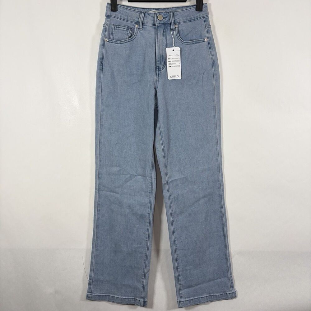 Ettelo Denim Collection High Rise Mom Jeans Womens Size 2 Blue Light Wash 26x31